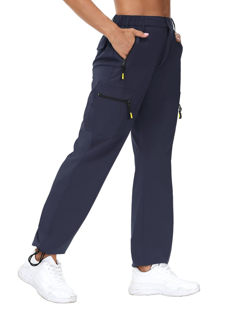 VVK Women's Cargo Joggers Pants Lightweight Athletic Outdoor Travel Hiking Quick Dry Workout Pants Water Resistant Navy Large
