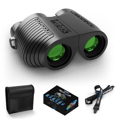 Go-Focus Compact Binoculars for Adults & Kids | Small Travel Binoculars For Bird Watching & Hunting | 10x25 BAK4 Prism | Lightweight & Waterproof | Carry Case & Neck Strap | Range 20m - 1000m | Mahauk