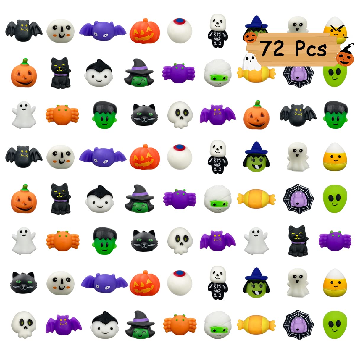 QINGQIU 72 PCS Halloween Mochi Squishy Toys Squishies Halloween Toys for Kids Girls Boys Halloween Party Favors Halloween Treat Bags Gifts