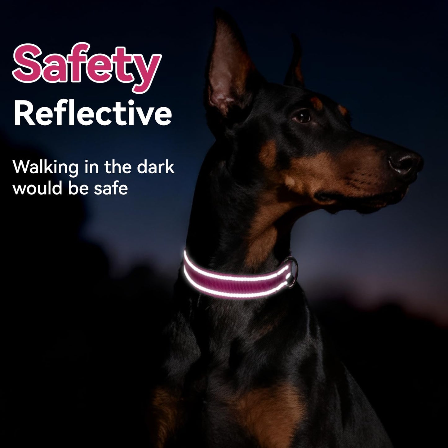 Erbine Reflective Dog Collar for Large Dogs, Wide Nylon Adjustable Collar with Soft Padding, Durable Buckle for Pitbull Labrador Retriever,Hotpink,L