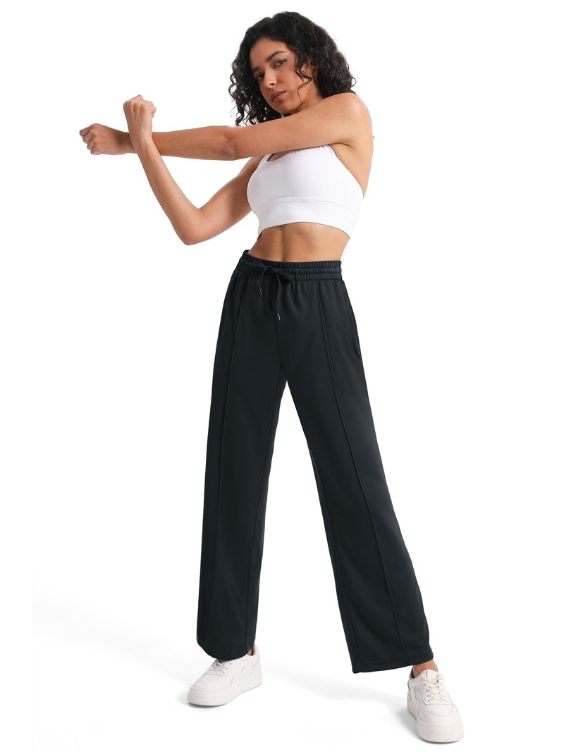 Tapata Women's 34" Inseam Tall Track Pants Loose Straight Leg Jogging Sweatpants Warm-Up Sports Athletic Running, Black, L