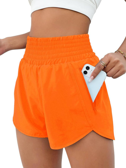 BMJL Women's Athletic Shorts High Waisted Running Short Pocket Sporty Short Gym Elastic Workout Shorts 2.5"(S, Neon Orange)