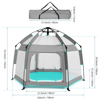 Bend River Baby Playpen with Canopy, Portable Baby Beach Tent, Toddler Play Yard Indoor and Outdoor, Foldable Mosquito Net for Infant - Grey
