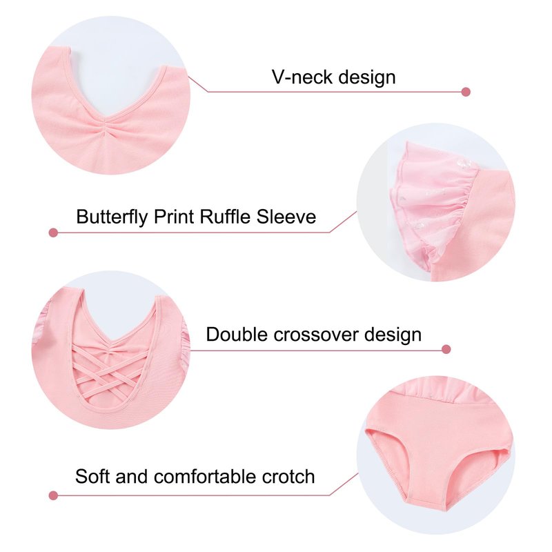 DIPUG Ballet Leotards for Girls with Skirt Shiny Toddler Dance Leotard Butterfly