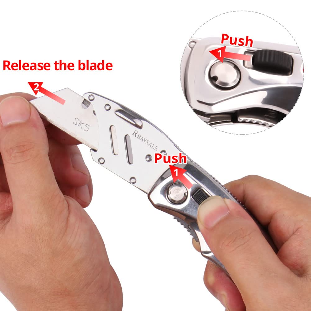 RBAYSALE Utility Knife Folding Heavy Duty Carpet Cutter with 5 SK5 Blades 420 Stainless Steel Retractable Box Cutter with Safety-Lock Design Craft Tradesman Knife 180g