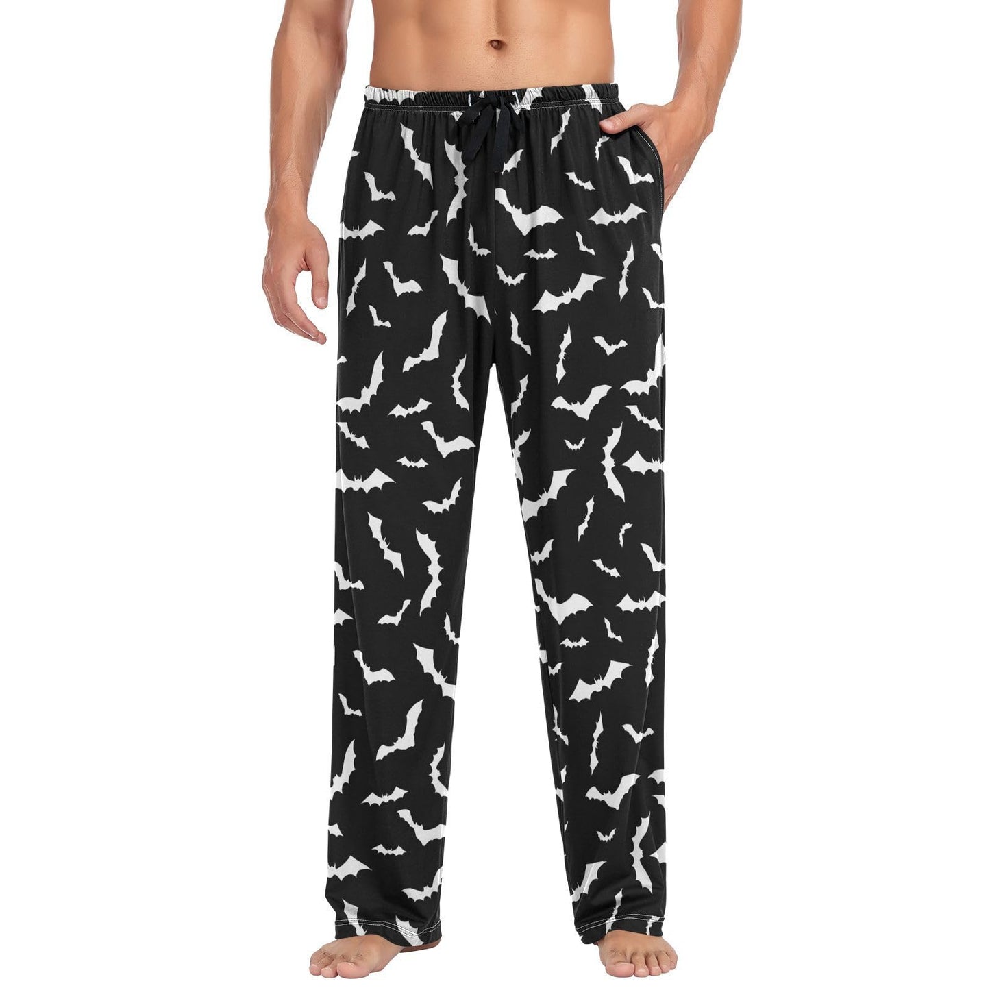JHKKU Halloween Bats Pajama Pants for Men's Soft Comfy Sleepwear Lounge Lightweight Pj Bottoms with Pockets Drawstring, Large