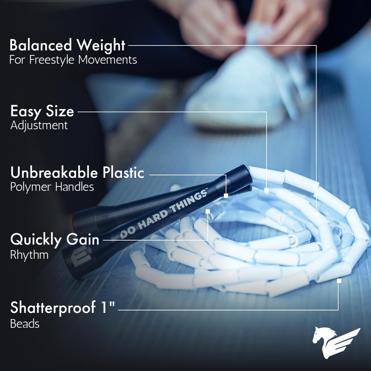 Elite Jumps - Do Hard Things 1” Beaded Jump Ropes - Strong & Durable Materials - Resize & Adjust - Fitness & Cardio Training - Improve Rhythm, Speed, Agility - Black/Black