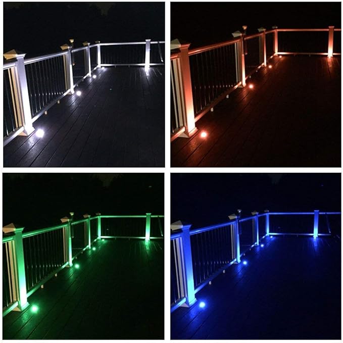 Pack of 10 LED Deck Light Kit 0.1W-0.3W Low Voltage Multi-Color RGB Outdoor Lighting 6Lm IP67 Waterproof Outdoor Step Stairs Garden Yard Patio Landscape Decor Lighting