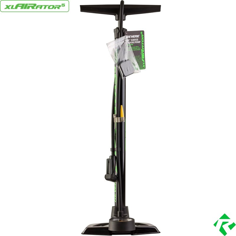 Revere xlAIRator 5 Bike Floor Pump – 160 PSI, Dual Valve Compatibility (Presta & Schrader), Extra-Large Gauge, 41" Hose, Includes Patch Kit – Ideal for Road & Mountain Bikes