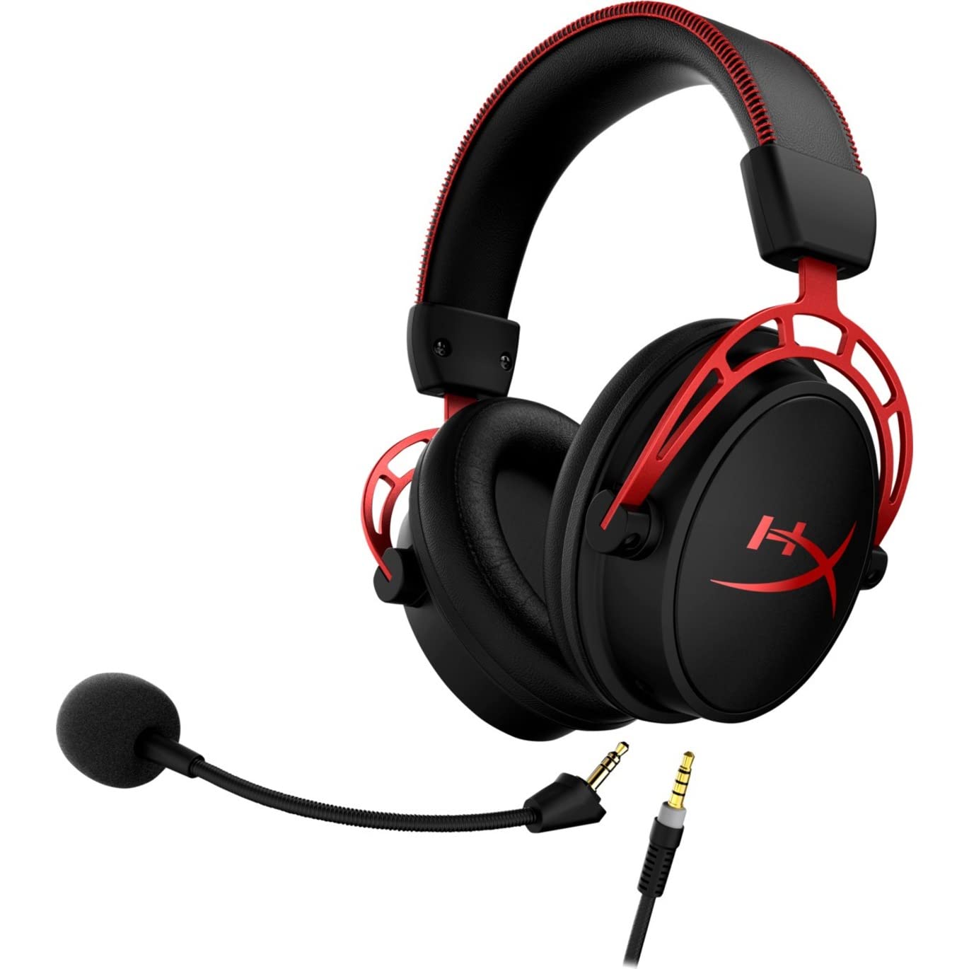 HyperX Cloud Alpha Gaming Headset Headphone Wired Detachable Noise Cancelling Microphone Dual Chamber Drivers Memory Foam Over-Ear Soft Leatherette for PC Xbox Nintendo Switch PS4 Black Red (Renewed)