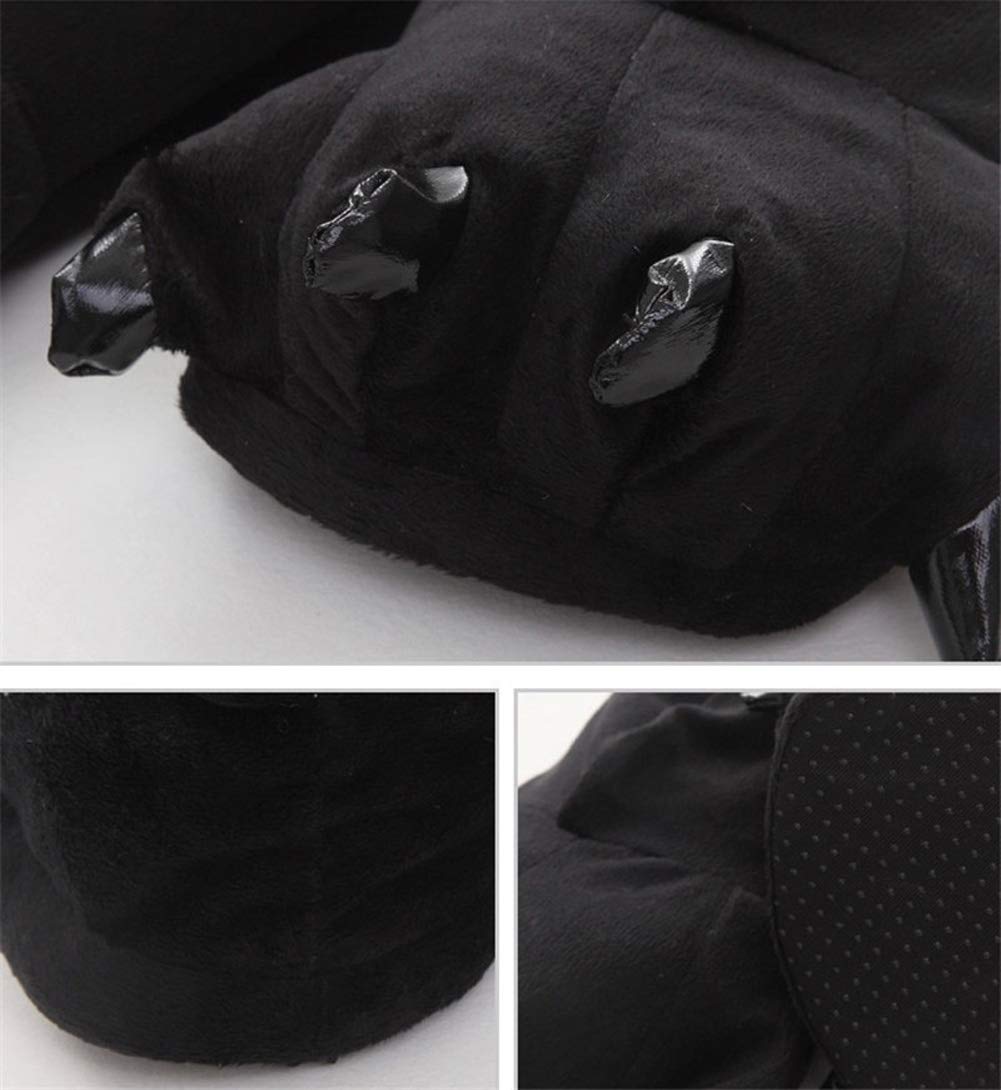 Adult Cute Plush Animal Paw Slippers Fuzzy Warm House Shoes Black M