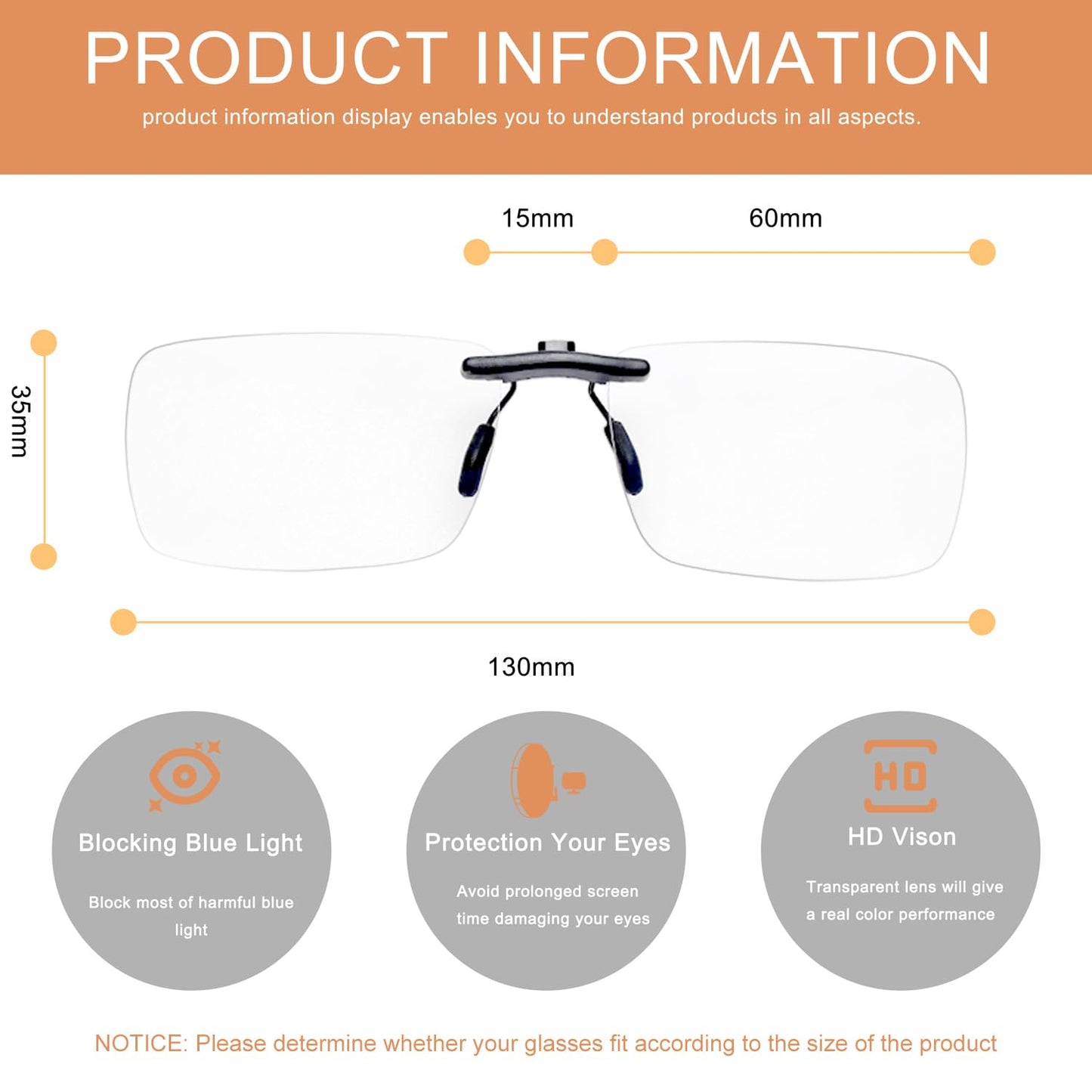 FONHCOO Clip on Blue Light Blocking Glasses Womens Mens Over Prescription Glasses Frameless Lens Anti Eyestrain Headaches UV Filter Computer Gamer Eyeglasses Transparent