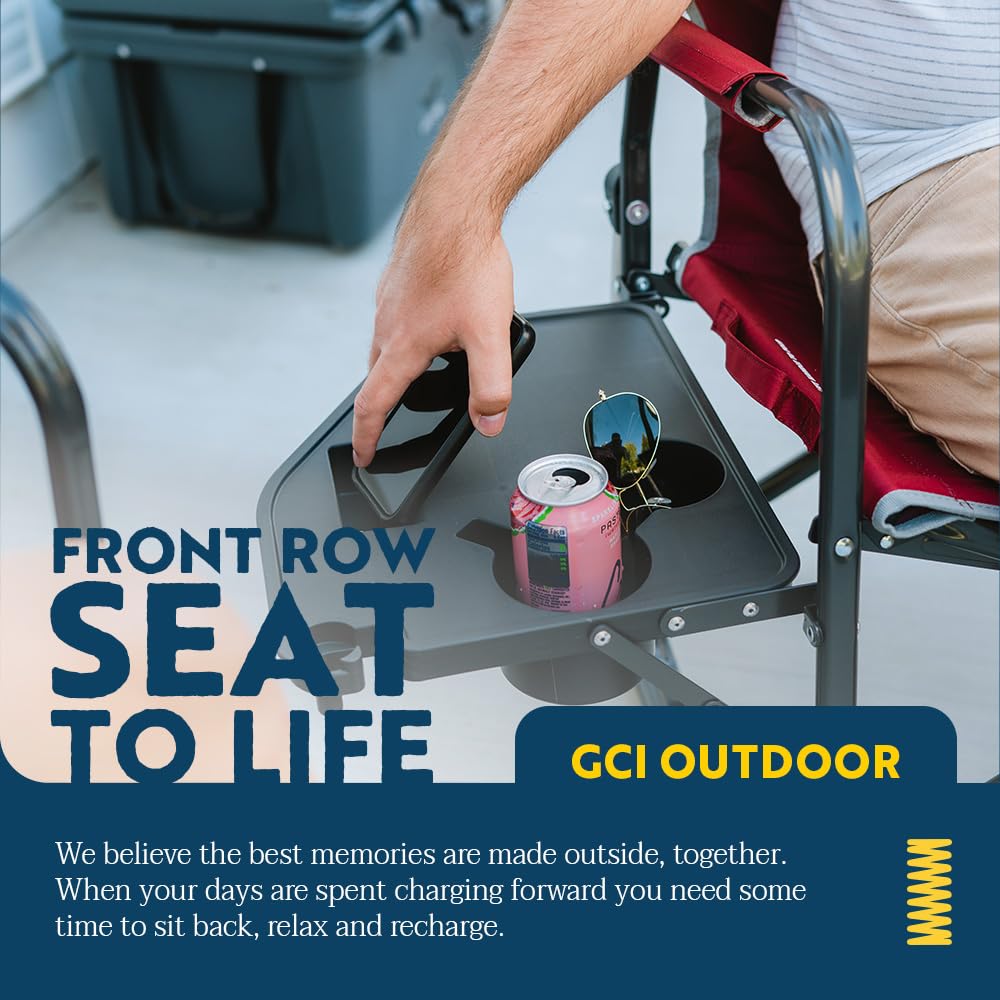 GCI Outdoor Freestyle Rocker XL with Side Table Camping Chair | Portable Folding Rocking Chair with Solid, Durable Armrests, Drink Holder & Comfortable Backrest — Black