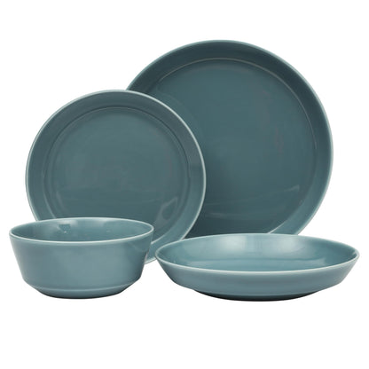 Gibson Home Summer Shades 16 Piece Plates and Bowls Dishes Service for 4 Porcelain Dinnerware Set - White