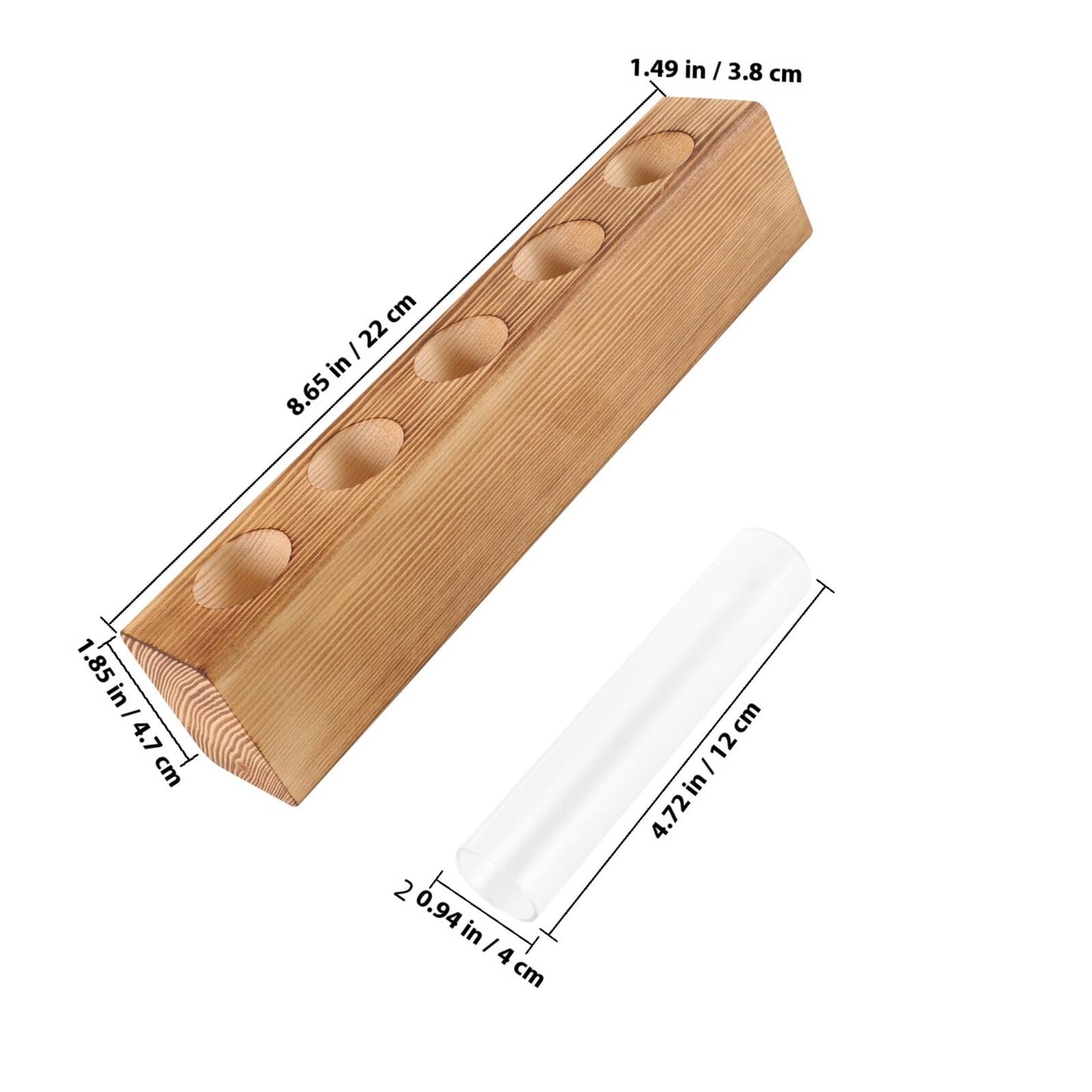 SEWACC Hydroponic Glass Planter Vase with 5-Hole Wooden Base, Plant Terrarium for Indoor Propagation and Home Office Décor, Glass Bud Vases for Desktop Hydroponics