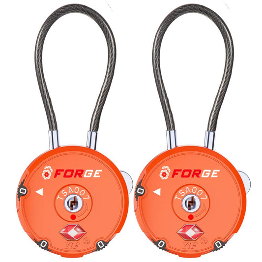 Forge Quality TSA Approved Luggage Locks for Travel Accessories, Suitcase, Pelican case, Set Your own Combination, Zinc Alloy Body-Cable Locks Orange 2 Locks