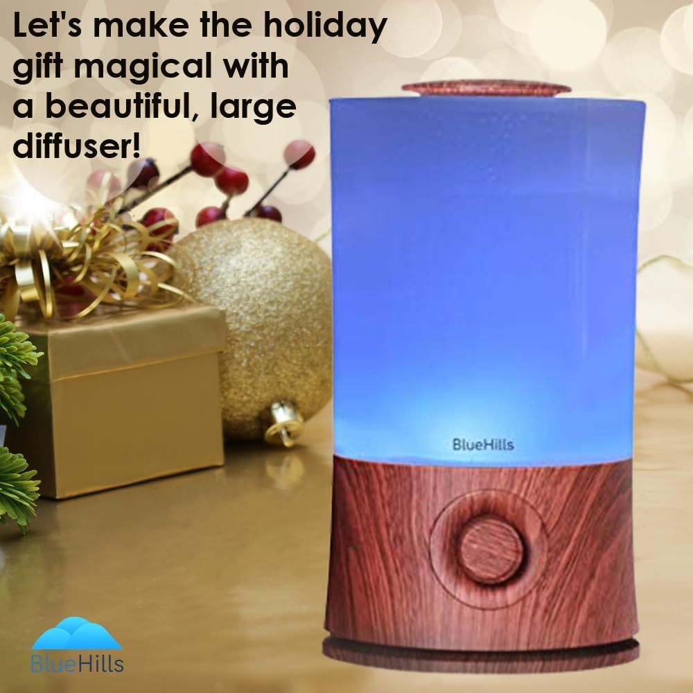 BlueHills Premium 2000 ML XL Large Essential Oil Diffuser Aromatherapy Humidifier for Large Room Home 40 Hour Run Huge Coverage Area 2 Liter Extra Large Capacity Huge Diffuser Wood Grain E005