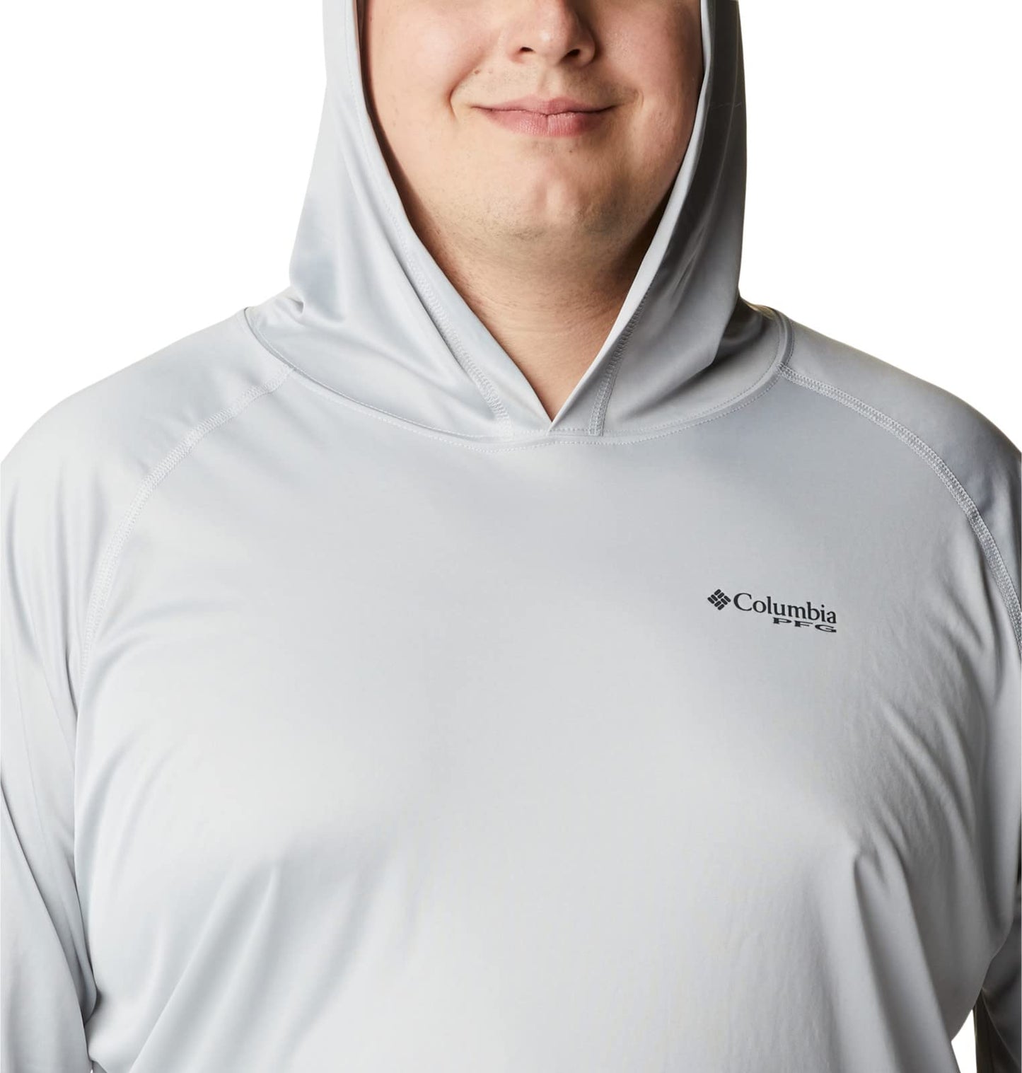 Columbia Mens PFG Terminal Tackle Long Sleeve Fishing Hoodie, Cool Grey/Vivid Blue Logo, Large