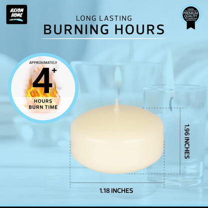 Axiom Floating Candles for Centerpieces - 2 inch Hand-Rolled Paraffin, Cotton Wicks, 4-Hour Clean Burn - Unscented, Dripless Water Candles for Wedding