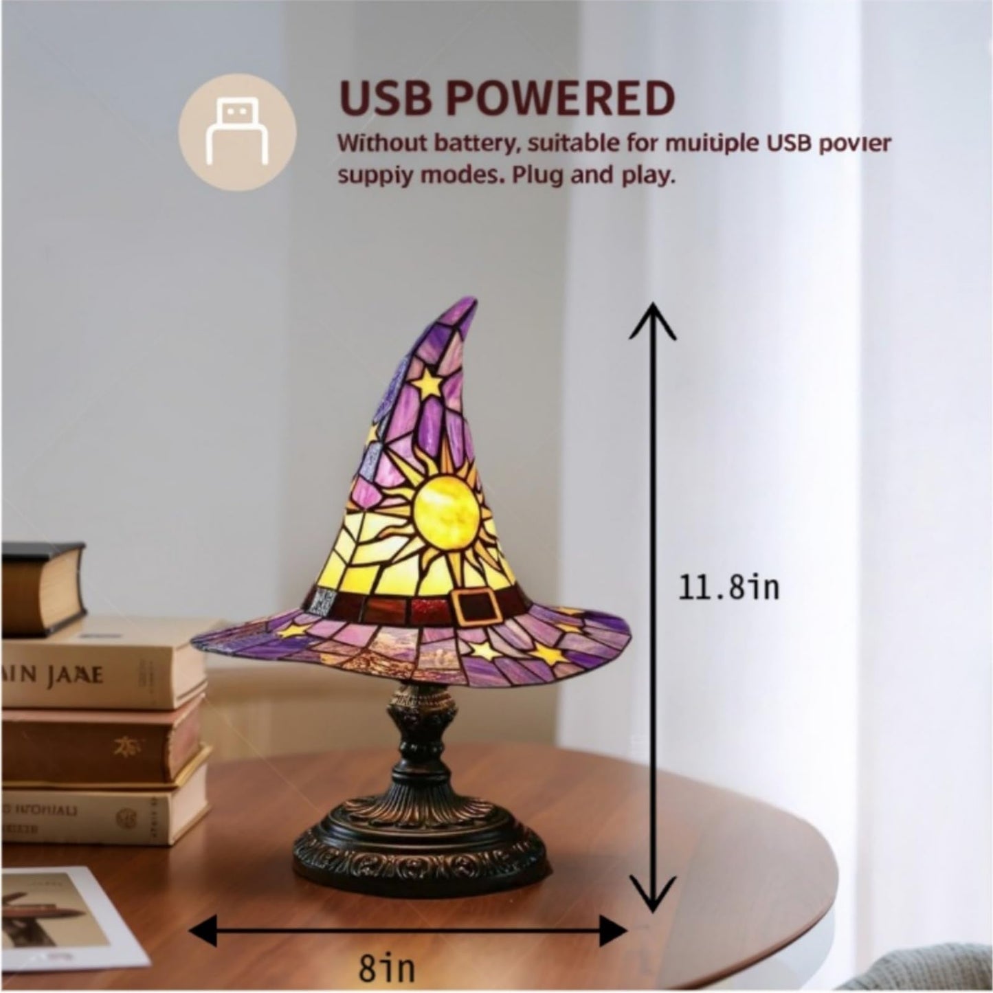 Tiinasol Witch Hat Lamp, Handmade Gothic Witch Hat Lamp, Small Table Lamp, Mysterious Bedroom Atmosphere and Witchcraft Gift, Weird and Fun Table Lamp in The Shape of a Small Wizard Hat