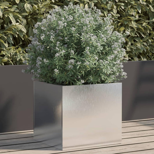 Fregramei Corten Steel Planter Box, Outdoor Metal Planter, Metal Plant Pot for Outside,Indoor,Garden, Silver 12.6"x11.8"x11.4" Stainless Steel,-442