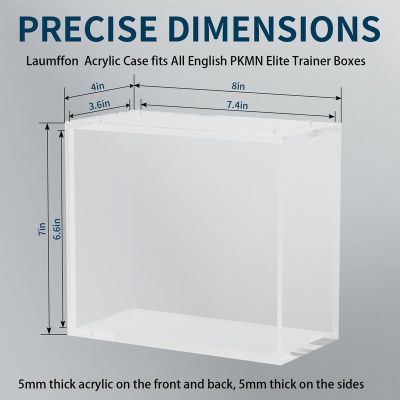 Laumffon Elite Trainer Box Acrylic Display Case Stackable- ETB Protector Case with Strong Magnets Sliding Lid -5mm +5mm Ultra Thick Acrylic Compatible with Elite Trainer Boxes, 1 Pack