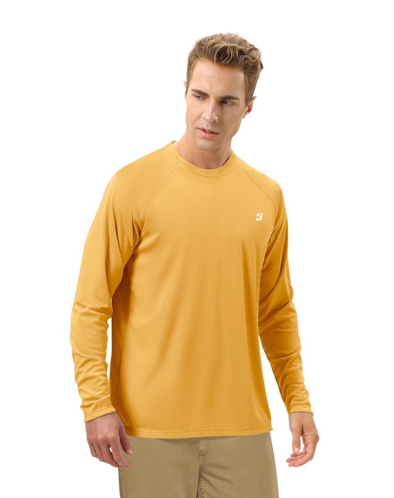 Roadbox Mens UPF 50+ Long Sleeve SPF Diving Rash Guard UV Sun Protection Shirts for Outdoor Fishing Hiking Swimming Running Golden Yellow