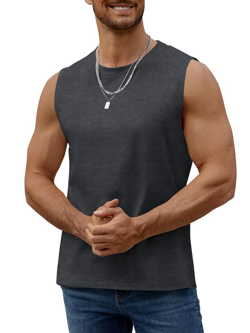 iudam Mens Workout Sleeveless Shirts Cotton Casual Tank Tops Muscle Gym Cut Off T-Shirts (Dark Grey,XL)