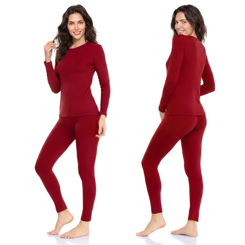 WEERTI Thermal Underwear for Women Long Johns with Fleece Lined Base Layer Women Cold Weather Top Bottom-Red XL