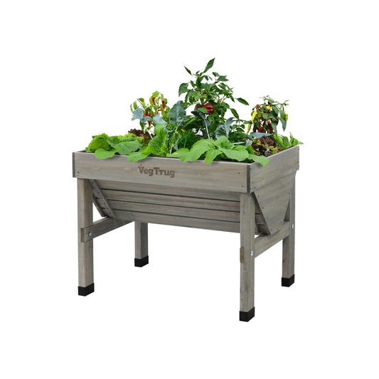 VegTrug Classic Raised Bed, Grey Wash, Small 1m - Cedar Wood V-Shaped Raised Garden Bed for Outdoor Gardening - Ergonomic Design for Balcony, Patio & Small Spaces