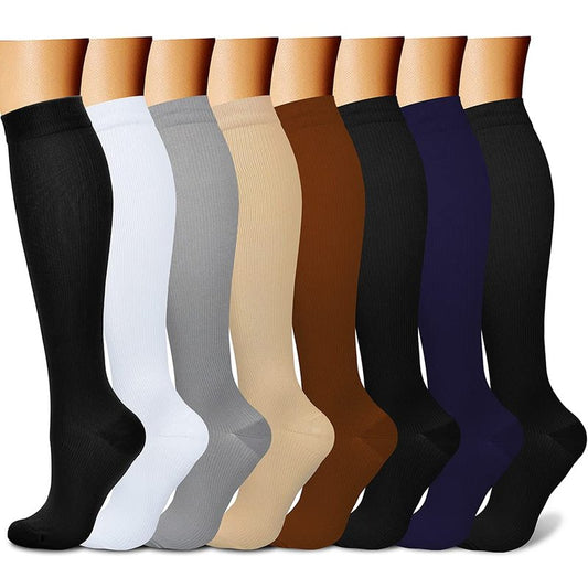 CHARMKING Compression Socks for Women & Men (8 Pairs) 15-20 mmHg Graduated Copper Support Calf Socks are Best for Pregnant, Nurses - Boost Performance, Circulation, Knee High Wide Calf(S/M, Multi 01)