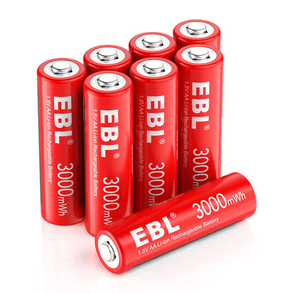 EBL AA Lithium Batteries, 1.5V 3000mWh Rechargeable AA Batteries Long Lasting Double A Battery 8 Pack(Only Compatible 1.5V Devices)