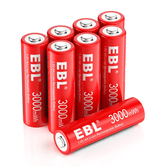 EBL AA Lithium Batteries, 1.5V 3000mWh Rechargeable AA Batteries Long Lasting Double A Battery 8 Pack(Only Compatible 1.5V Devices)