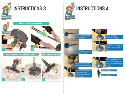 *NEW* SWISSPACK Revolving Spin Mop and Bucket With .5. Extra Pads Perfect For Easy Cleaning. Clean and Dirty Water Separtered For Perfect Finish (ORANGE-GREY) (ORANGE-GREY 1)