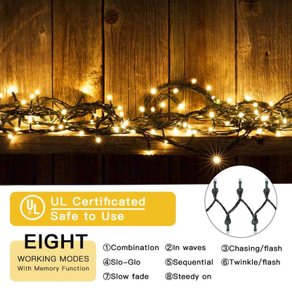 LetsFunny 300 LED Christmas String Lights with 8 Lighting Modes, 108FT - UL Certified Outdoor & Indoor Fairy Lights for Tree, Patio, Garden, Party, Wedding, Halloween, Holiday Christmas Decorations