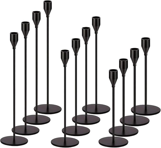 Matte Black Candlestick Holder for Taper Candles, Decorative Candle Holders Bulk Candle Stick Holders, Fits 3/4 inch Candles, Metal Taper Candle Holders for Pillar Candle, Home Decor (Set of 12)