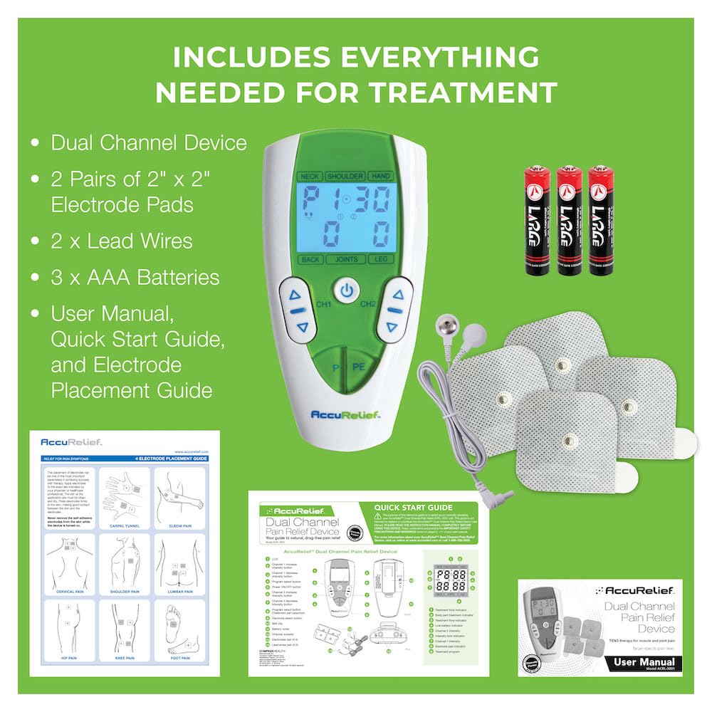AccuRelief TENS Unit Pain Relief System - Muscle Stimulator For Pain Relief From Back Pain, Neck Pain, And Other Body Pains - Clinical Strength OTC Approved