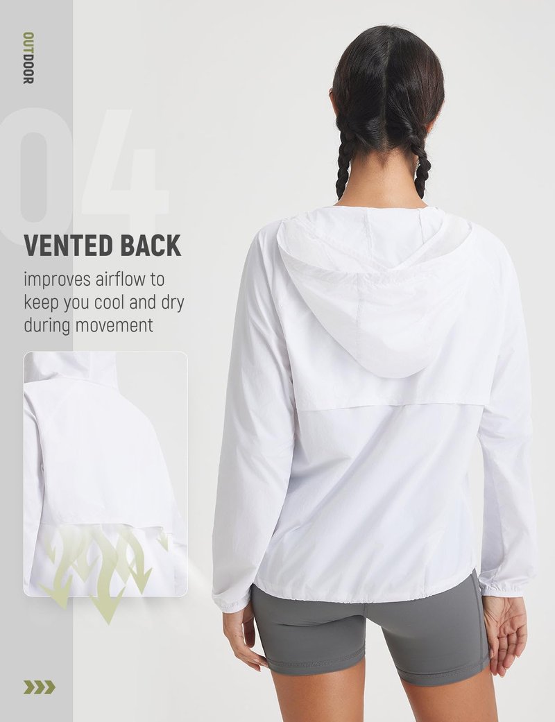 baleaf Women's Sun Jackets No Insert Lightweight Hiking Hoodie UPF 50+ Workout Mosquito Clothes Long Sleeve UV with 2 Pockets White M