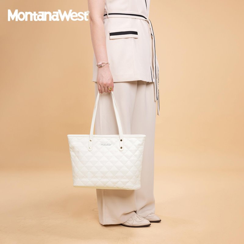Montana West white purse quilted tote bag for women large tote purse for women shoulder bag womens handbags hobo purse with top zipper MWC-084BWT