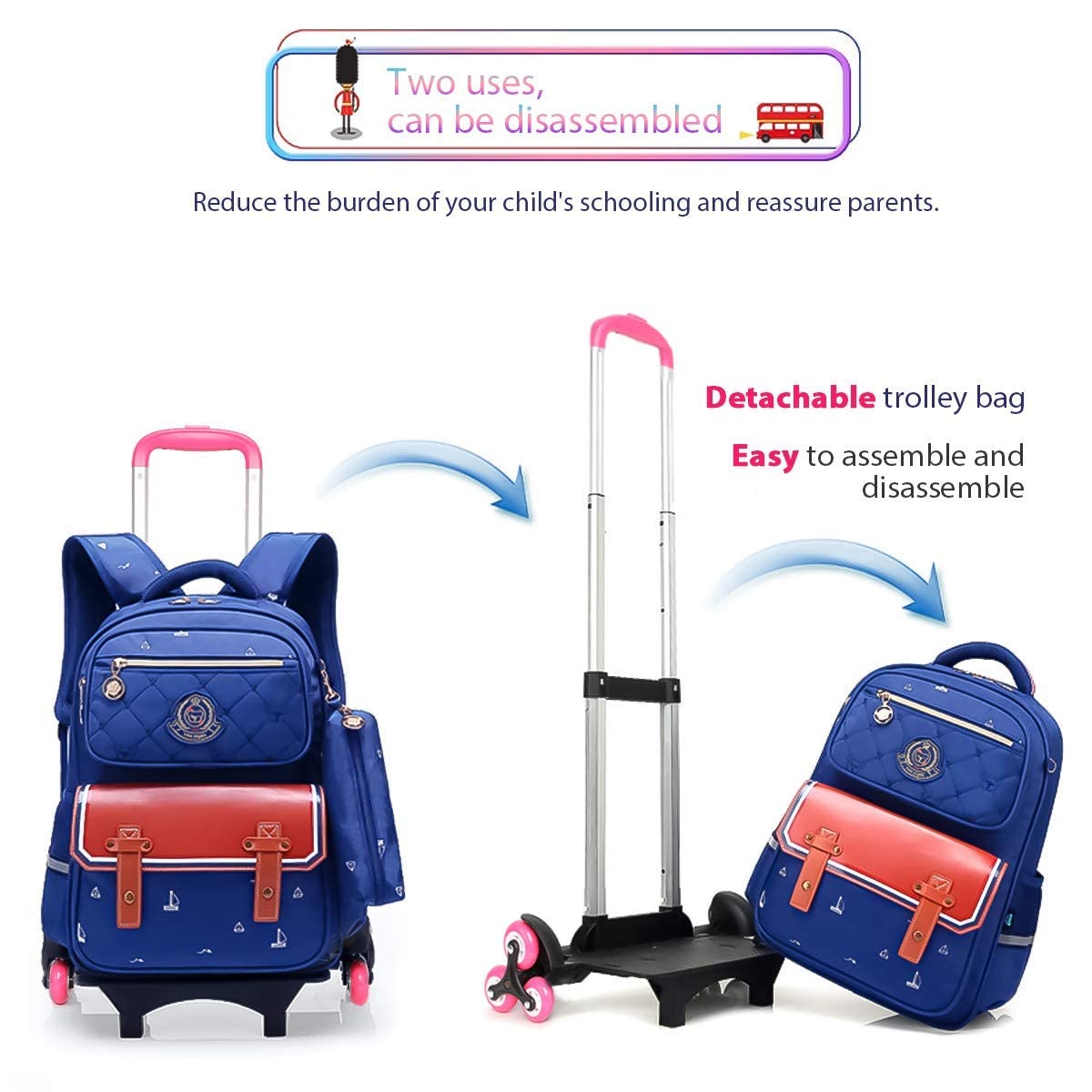 Backpack Trolley - Wheeled Trolley Hand Aluminium Alloy Folding Trolley Cart for Backpack (Pink, 2 Wheels)