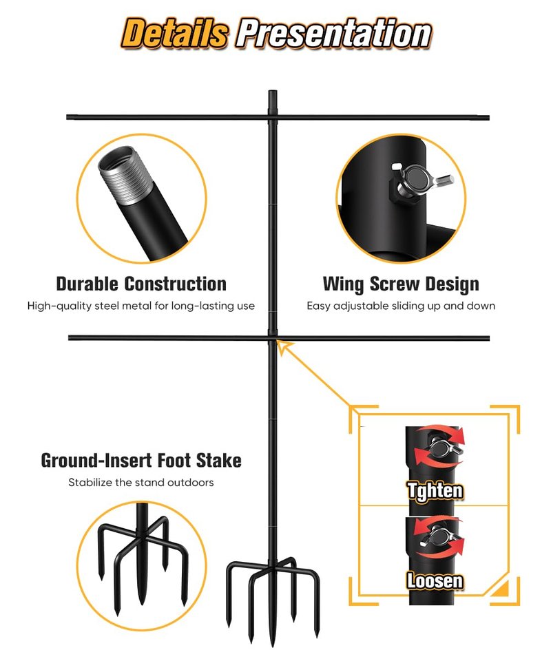 Ardier Adjustable Shooting Target Stand with 5-Prong Base, Portable Steel Target Holder with 9 Clips and 15 pcs Paper, Ideal Hunting Accessories for Outdoor Shooting Range, L