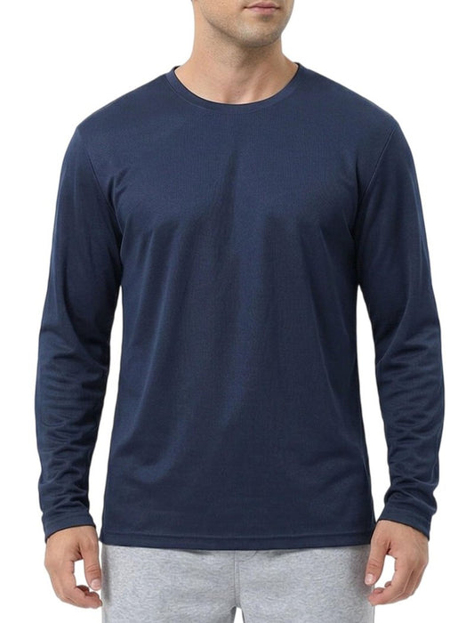 Butygity Mens Long Sleeve Tee Shirts UV Protection Quick Dry Athletic Running Activewear Breathable Workout Performance Work T Shirt Navy Large