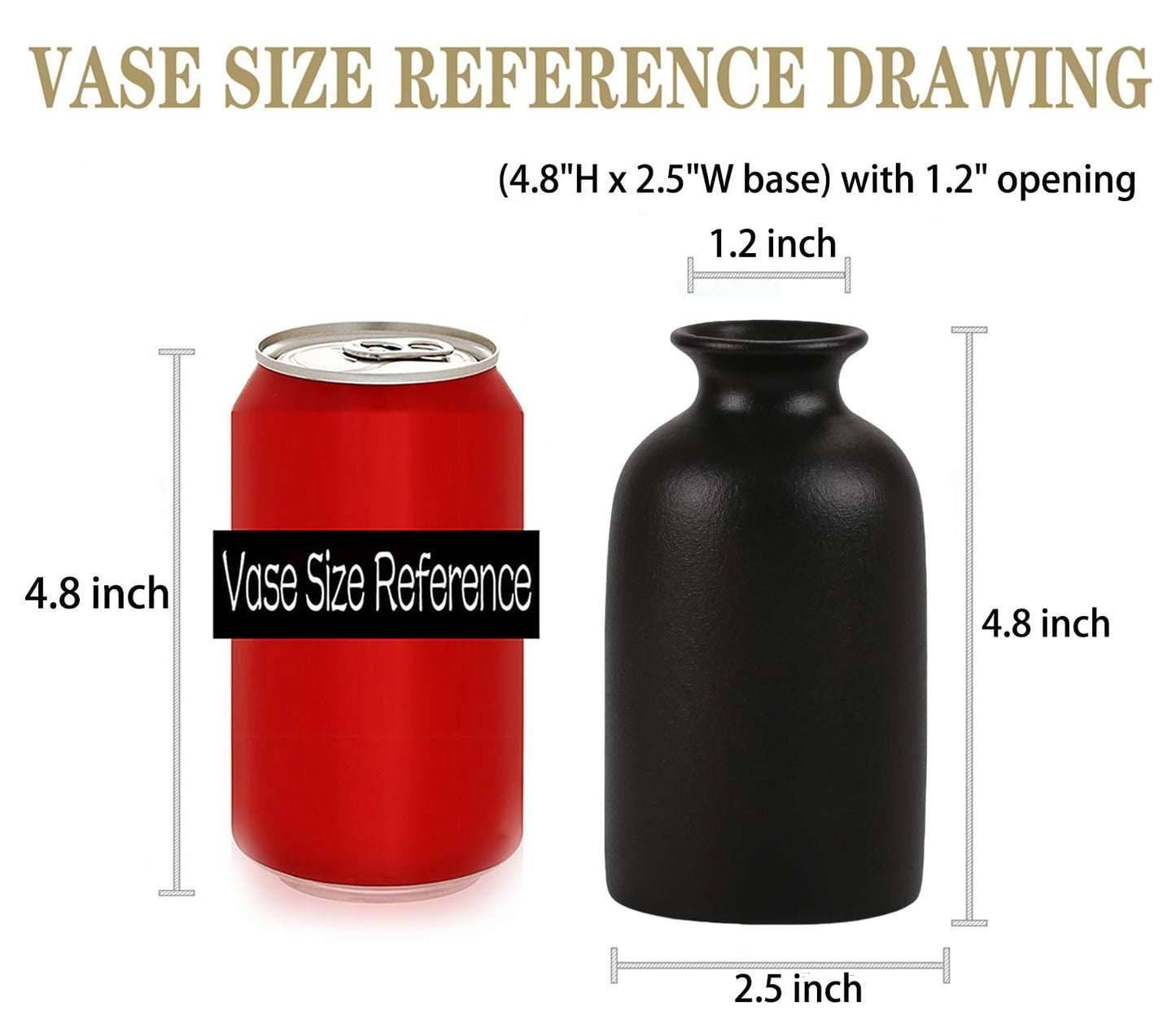 Ceramic Black Small Vase, Dry Flower Vases Minimalism Style for Modern Table Shelf Fit Fireplace Bedroom Kitchen Living Room Home Decor (Black, Small)