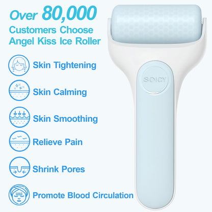 Angel Kiss Ice Roller for Face and Eye - Reduce Puffiness, Migraine, Pain and Minor Injury Relief, Ice Facial Roller Massager Cold Therapy, Self Care Product, Recommended by Esthetician w/Storage Case