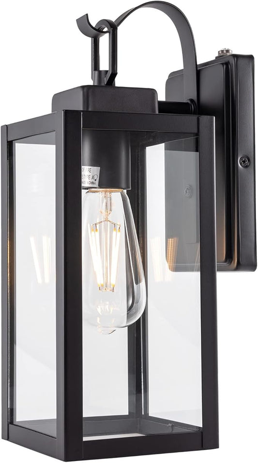 GRUENLICH Dusk to Dawn Outdoor Wall Lantern, Wall Sconce for Porch Lighting Fixture, E26 Base Max 60W, Metal Housing Plus Glass, Matte Black Finish, Bulb Not Included, 1-Pack