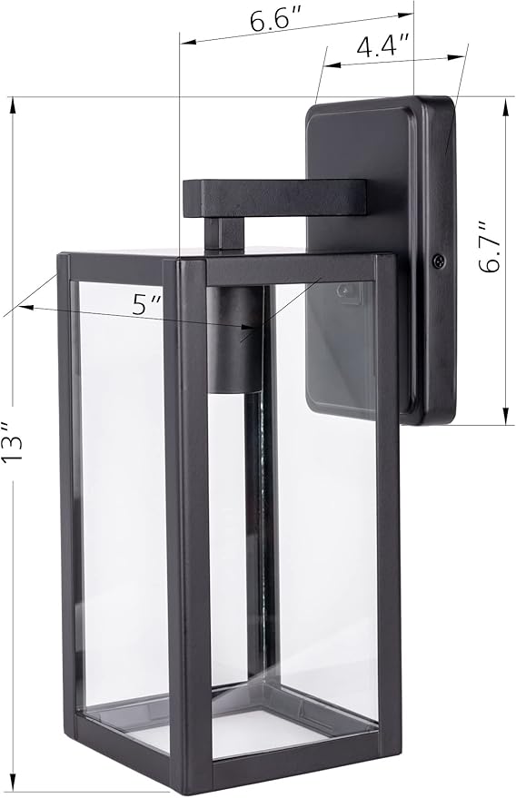 LIT-PaTH Outdoor Wall Lantern, Wall Sconce as Porch Lighting Fixture, E26 Medium Base Max 60W, Anti-Rust Metal with Glass Shade, Black, 1-Pack