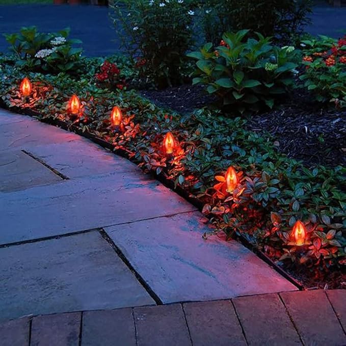 C7 Halloween Orange String Lights, 25Ft Outdoor Halloween Decorations Lights with 27 Clear Orange Bulbs, Vintage Christmas Lights for Roofline Patio Cafe Party Decor- Black Wire