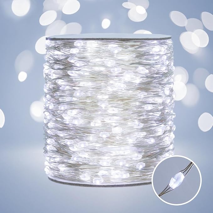 164 FT Cool White Fairy Lights, 500 LEDs, Plug - in, 8 Modes with Timer, Remote, Dimmable & Waterproof, Ideal for Bedroom, Garden, Christmas, Wedding, Birthday (Indoor/Outdoor)
