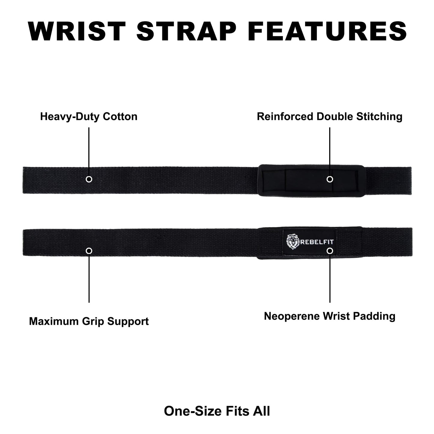 Lifting Wrist Straps For Weight Lifting – 18" Heavy Duty Cotton Lifting Straps for Gym, Deadlifts, Powerlifting, Bodybuilding, Pull Ups & Strength Training (1 Pair) for Men and Women (Black)