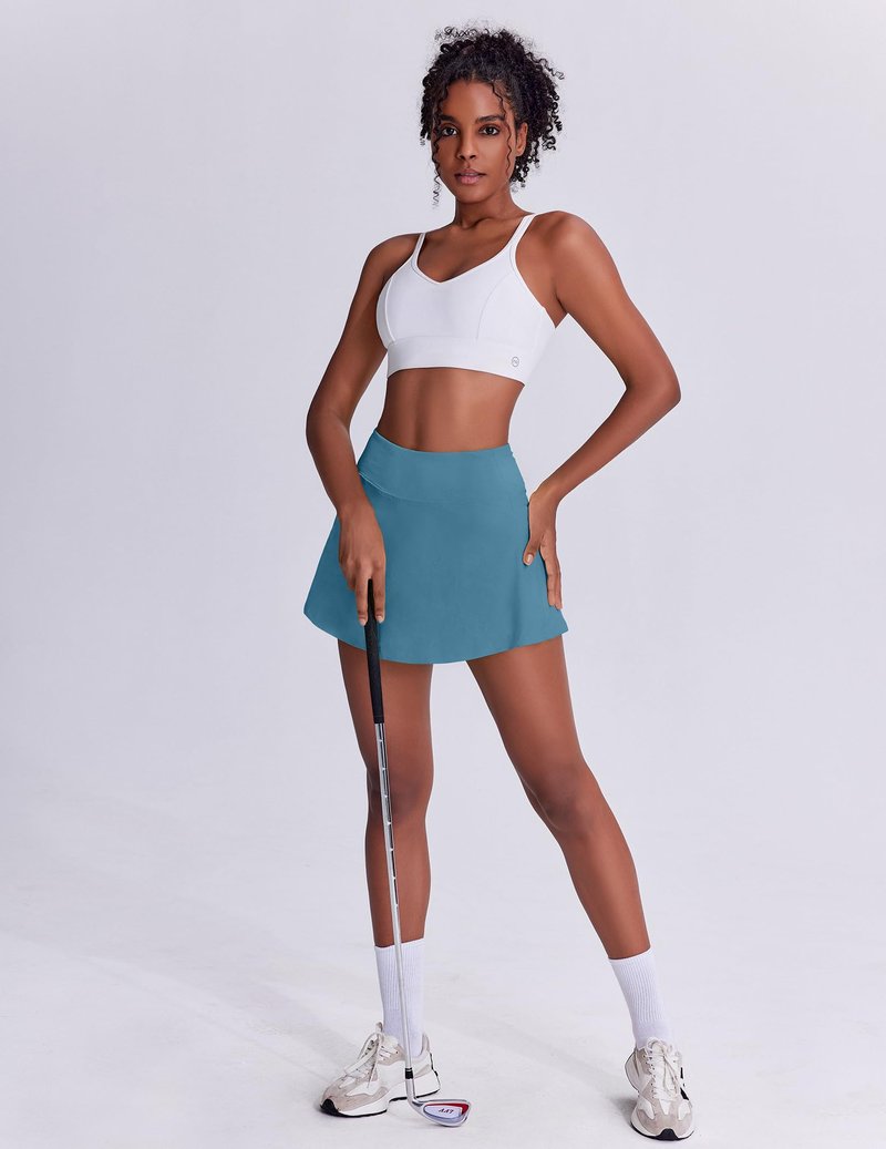 PINSPARK Tennis Skirts for Women Athletic Skort with Pockets Pleated Mini Golf Skirts Tummy Control, Oasis Blue X-Large